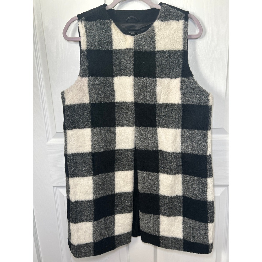 Talbots Buffalo Plaid Vest Faux Fur Sleeveless Outerwear‎ Layering Medium Wool